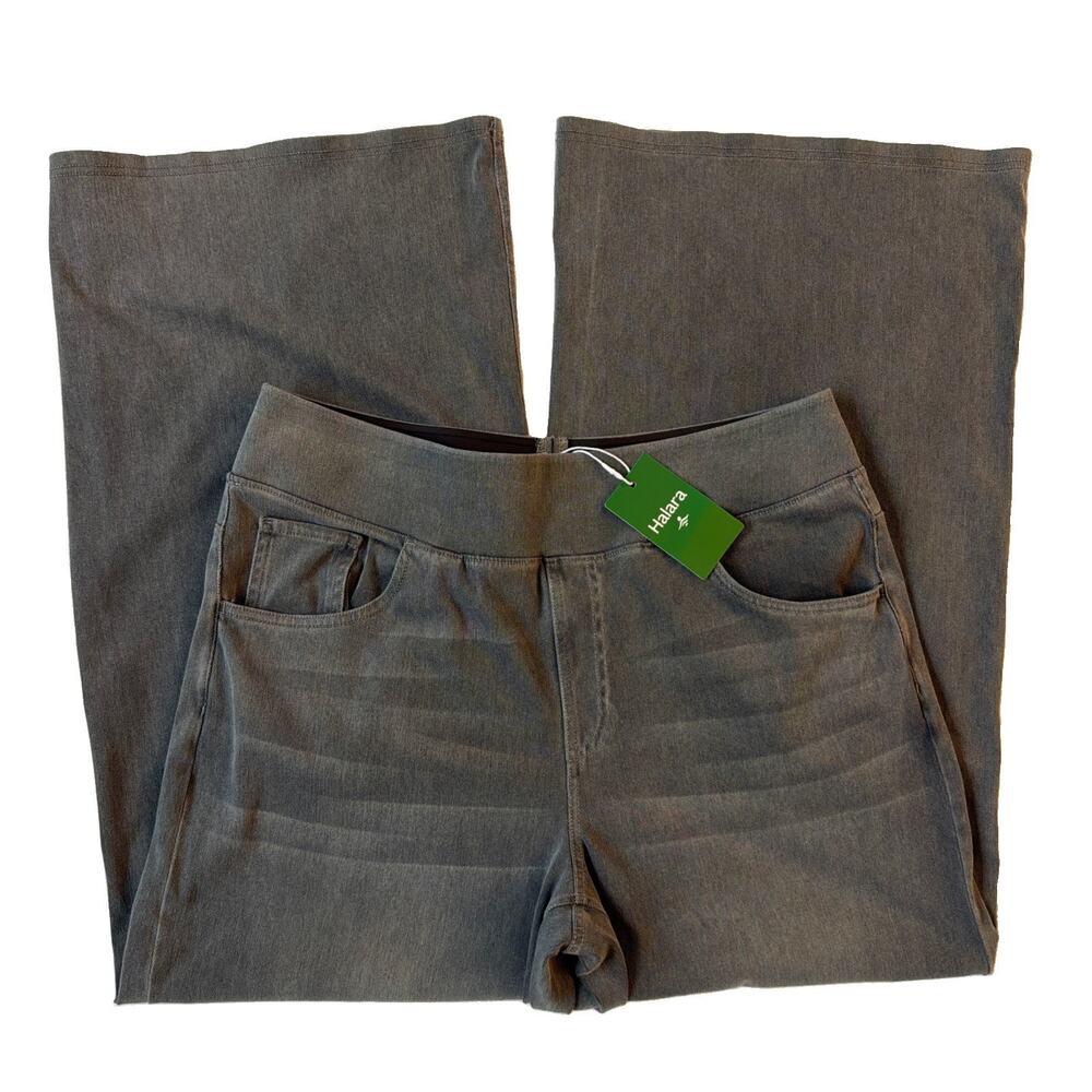 Halara Wide Leg Denim Jeans XL Petite Gray Hi-Rise Pull On Stretch Baggy Pockets - Picture 9 of 9